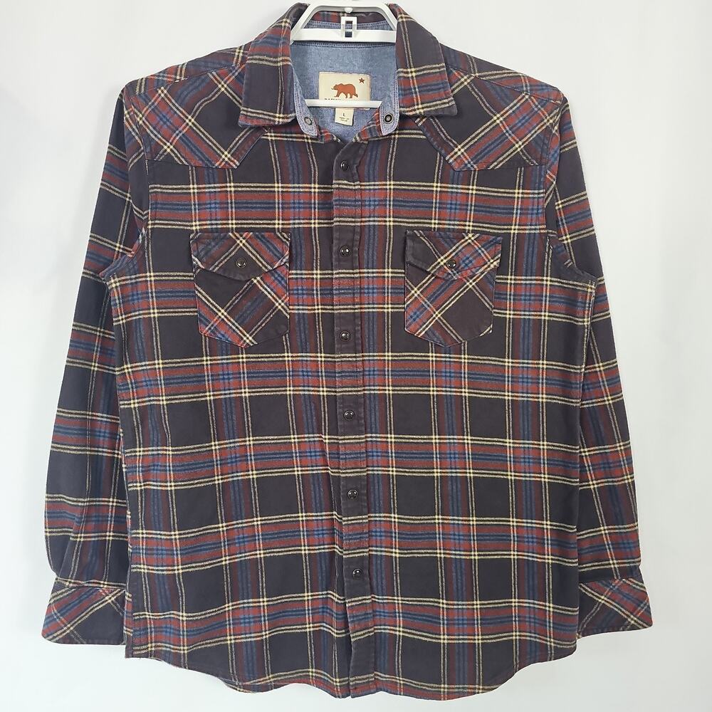 Dakota Grizzly Flannel Shirt Men's Large Plaid Western Cotton Peal Snap Button